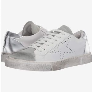 Steven by Steve Madden Rezza Leather and Suede Star Lace Up Sneaker